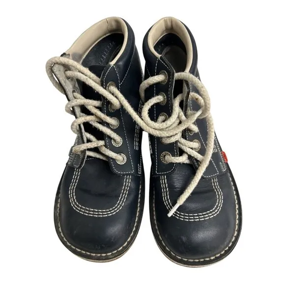 Kickers Kick Hi Boots Youth Size 6.5 Blue Leather Lace Up Shoes