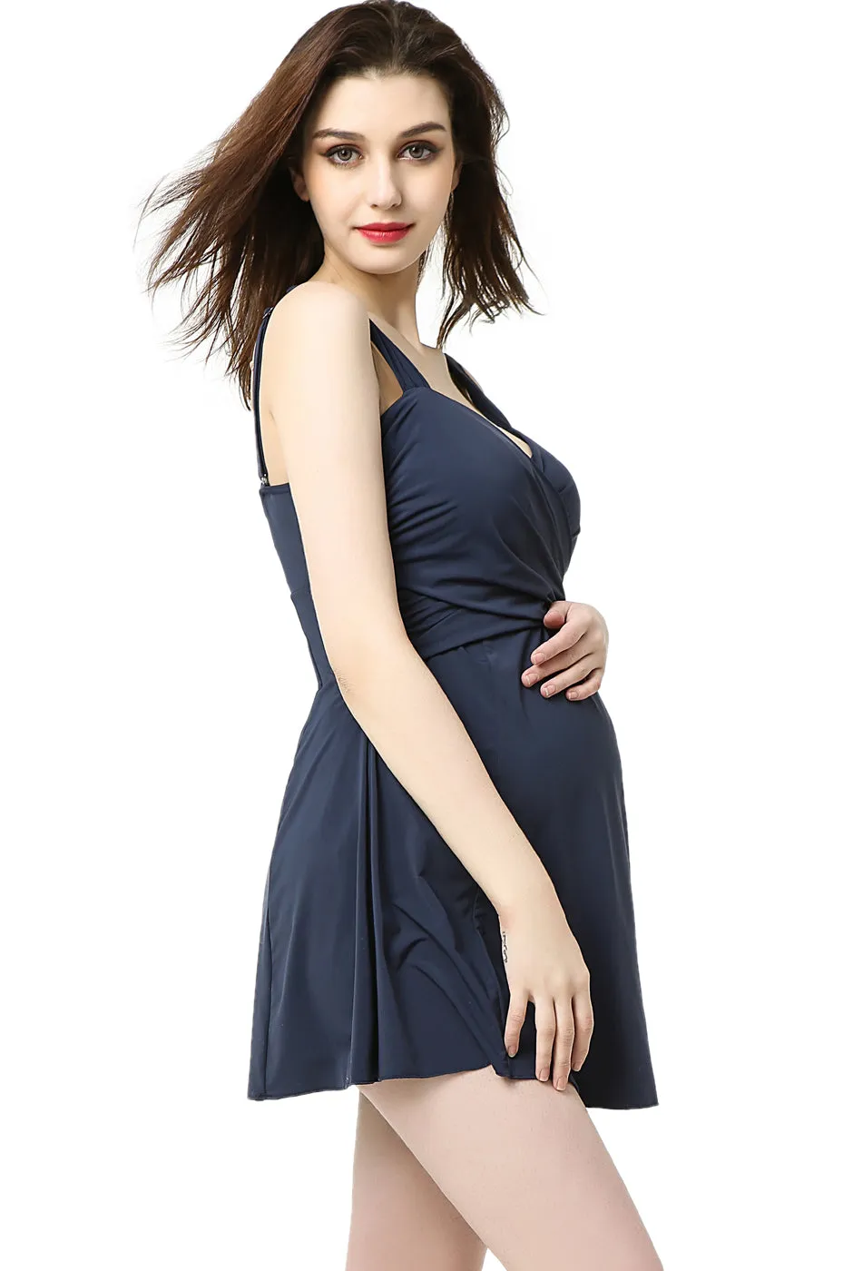 Kimi   Kai Maternity "Julie" Ruched Skirted One Piece Swim Bathing Suit