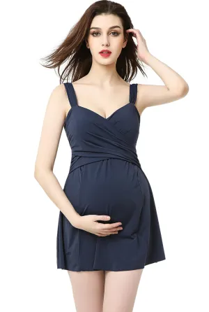 Kimi   Kai Maternity "Julie" Ruched Skirted One Piece Swim Bathing Suit