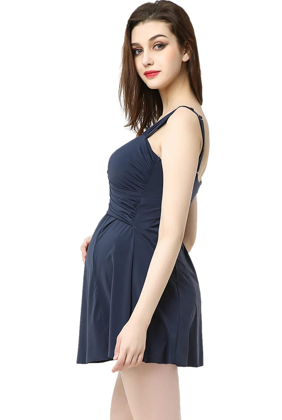 Kimi   Kai Maternity "Julie" Ruched Skirted One Piece Swim Bathing Suit