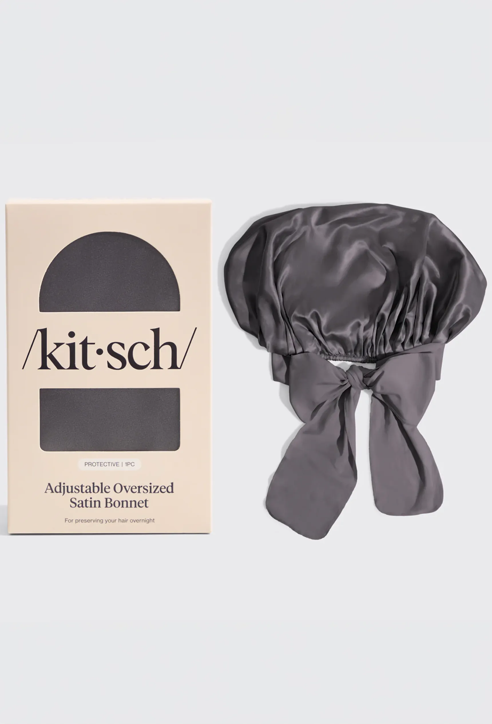 Kitsch Adjustable Oversized Satin Bonnet in Charcoal