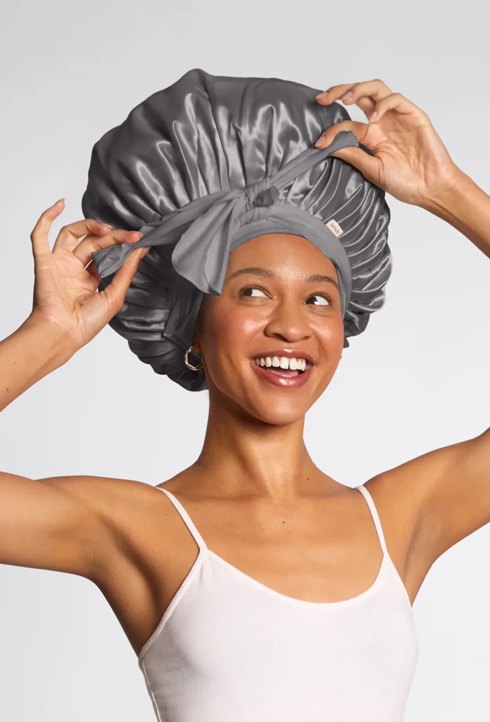 Kitsch Adjustable Oversized Satin Bonnet in Charcoal