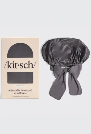 Kitsch Adjustable Oversized Satin Bonnet in Charcoal