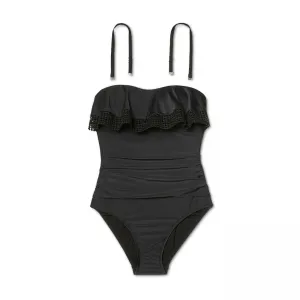 Kona Sol Women's Crochet Flounce Bandeau One Piece Swimsuit