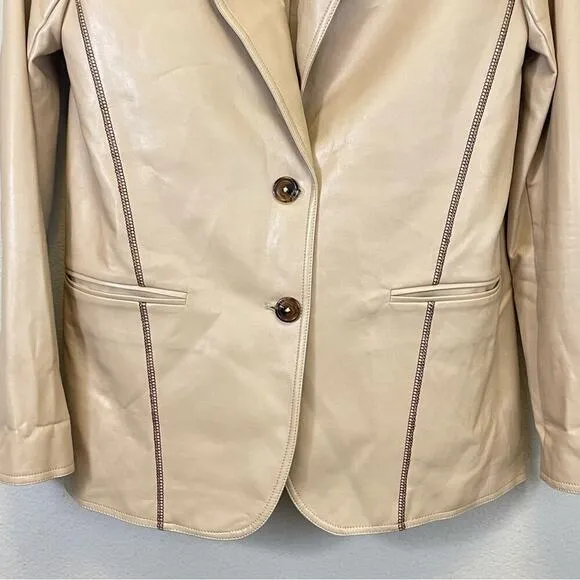 L'Academie Leena Blazer in Beige Faux Leather with Contrast Stitching Size XS