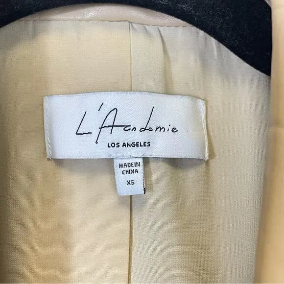 L'Academie Leena Blazer in Beige Faux Leather with Contrast Stitching Size XS