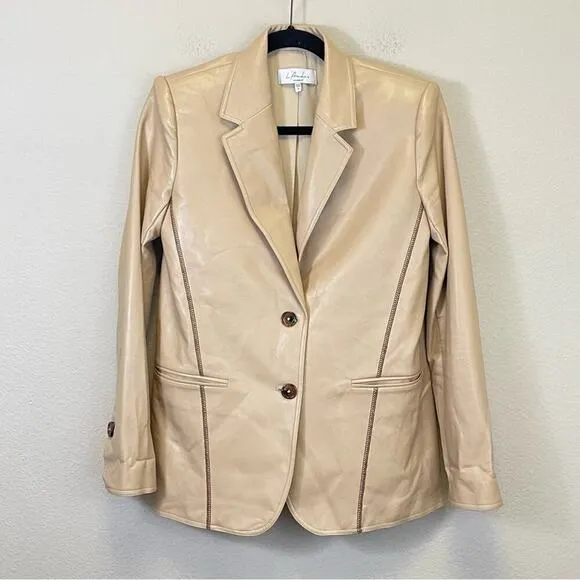 L'Academie Leena Blazer in Beige Faux Leather with Contrast Stitching Size XS
