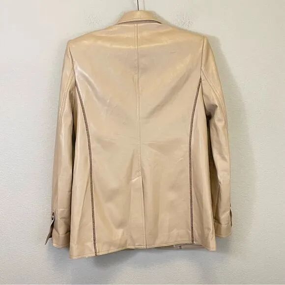 L'Academie Leena Blazer in Beige Faux Leather with Contrast Stitching Size XS