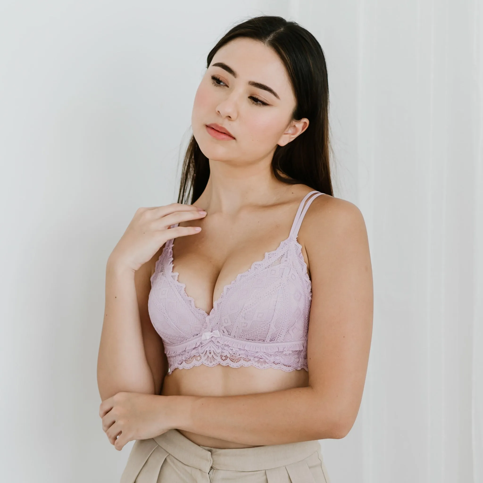 Lace Contour Super Push Up Wireless Bra in Lilac
