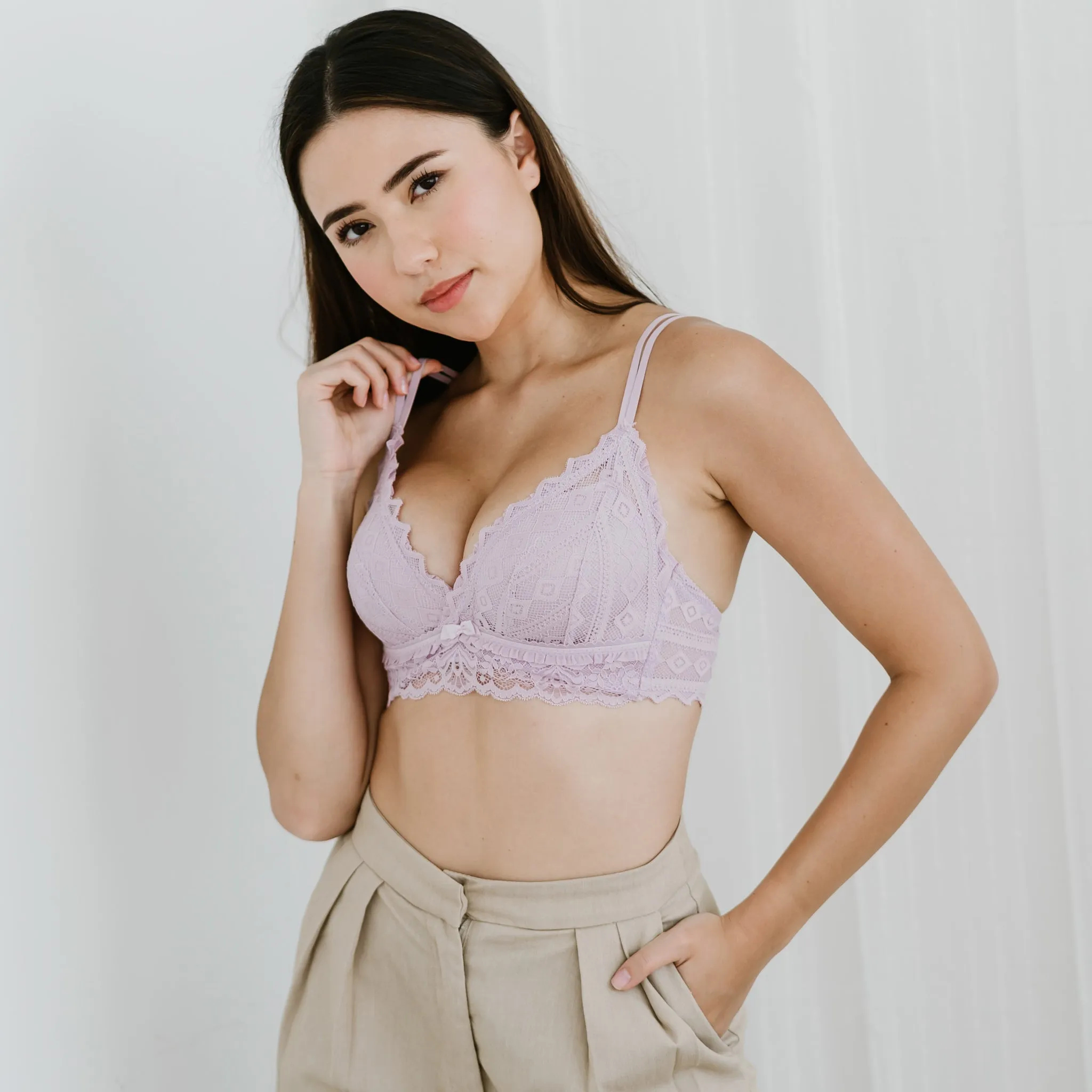 Lace Contour Super Push Up Wireless Bra in Lilac