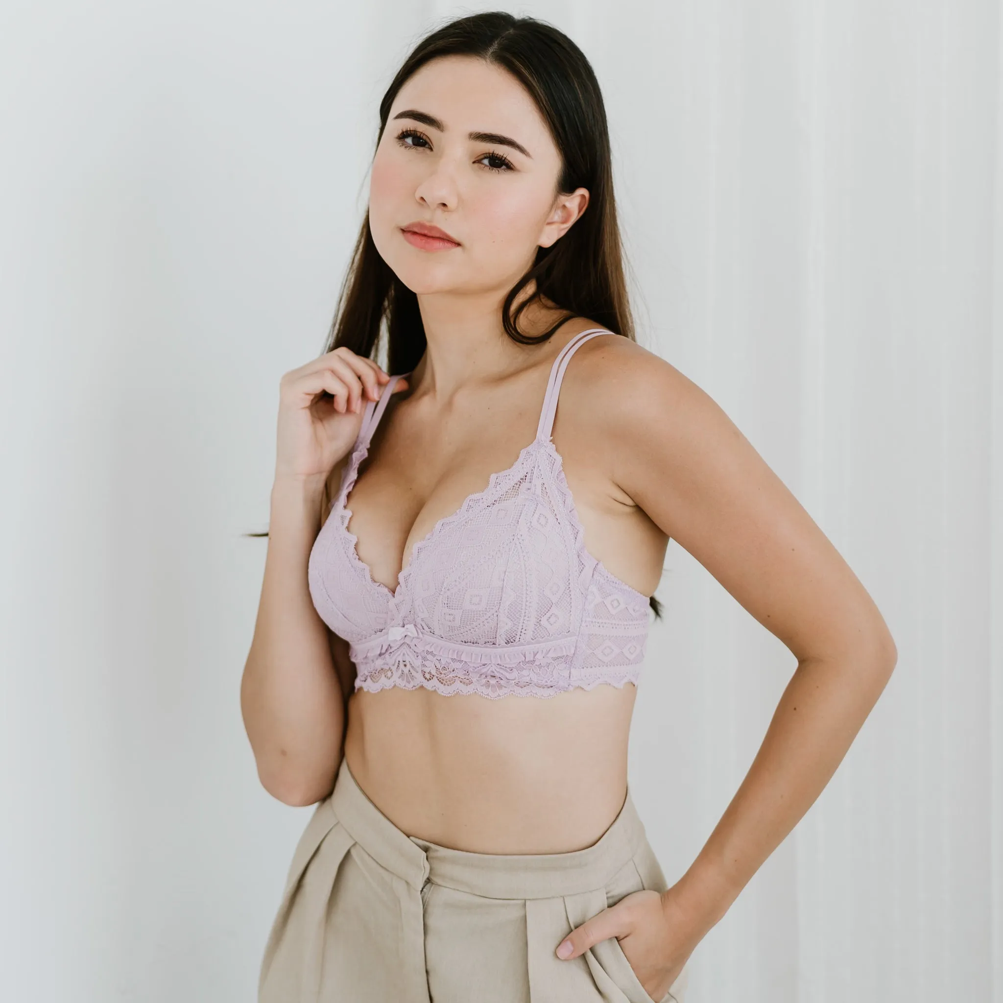 Lace Contour Super Push Up Wireless Bra in Lilac