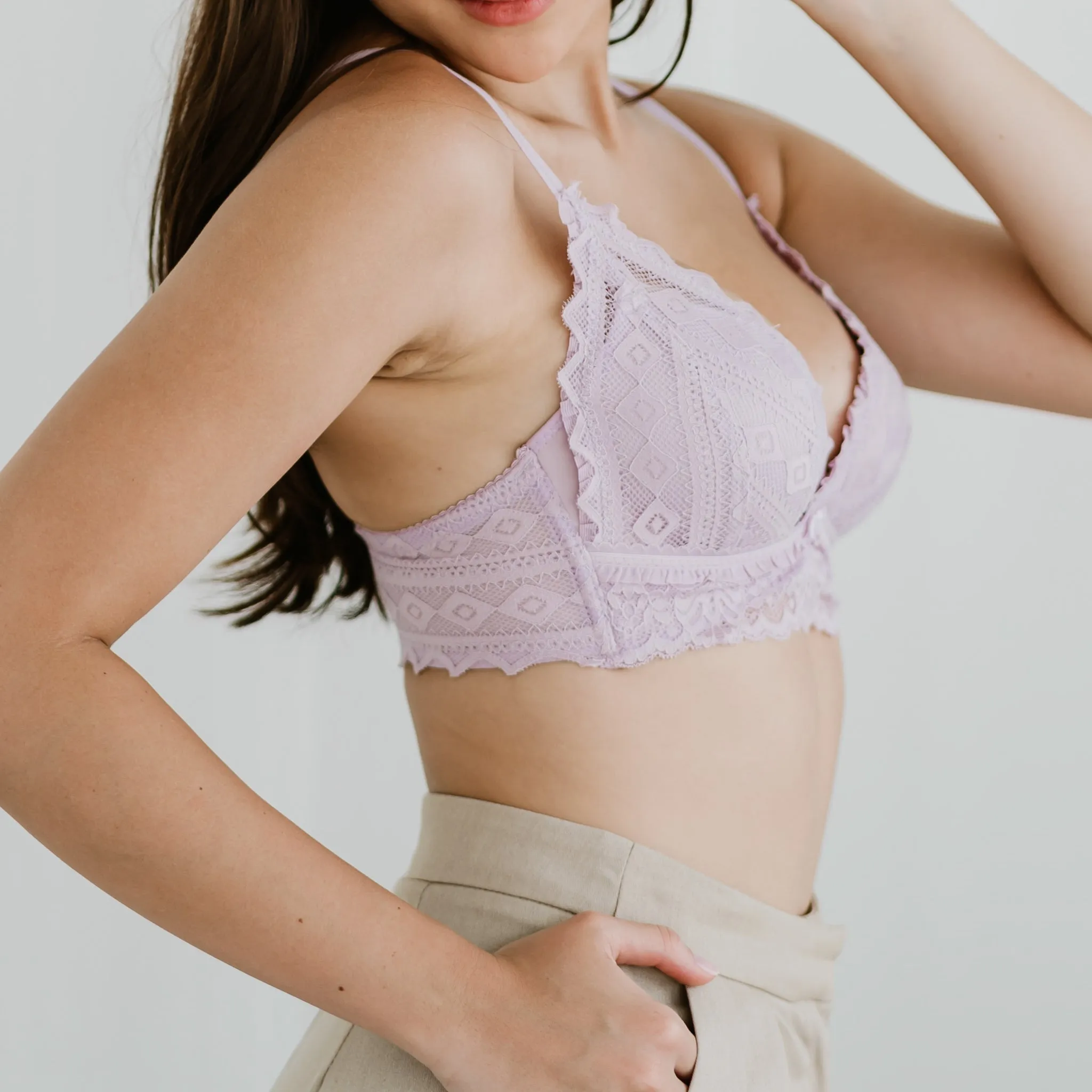 Lace Contour Super Push Up Wireless Bra in Lilac