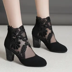 LaceVibe Chunky Heel Ankle Heels
