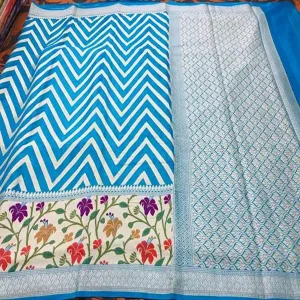 Lake Blue Meenakari Banarasi Chiffon Saree