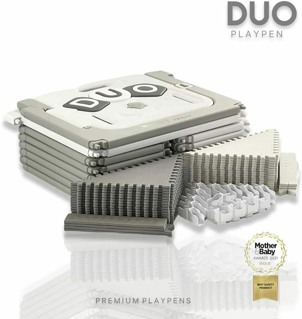 Large Award-winning 14 Panel Non-Toxic | Recyclable Foldable Baby Playpen and Ball Pool | Modular | White & Grey