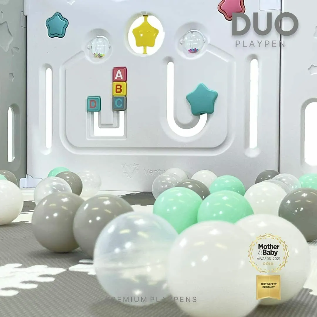 Large Award-winning 14 Panel Non-Toxic | Recyclable Foldable Baby Playpen and Ball Pool | Modular | White & Grey