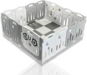 Large Award-winning 14 Panel Non-Toxic | Recyclable Foldable Baby Playpen and Ball Pool | Modular | White & Grey