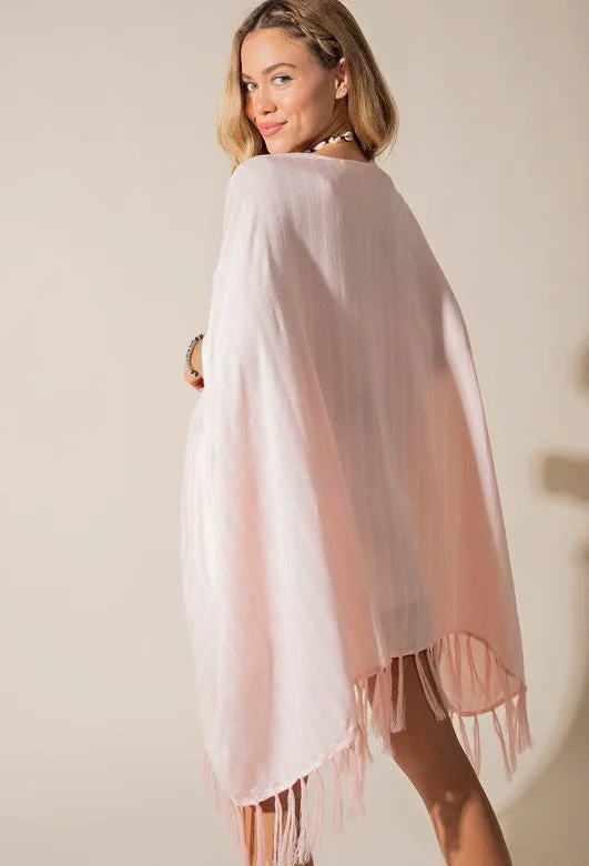LASTING LOVER SOFTNER WASHED FRINGE KIMONO - BLUSH