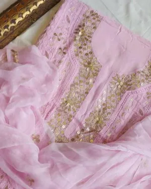 Lavender Pink Chinkari Gota Embroidery Georgette Salwar Suit Unstitched
