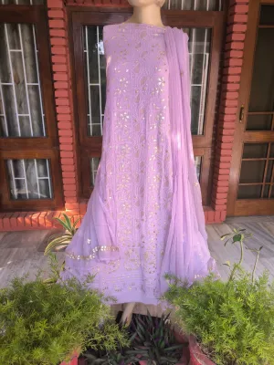 Lavender purple Lucknowi Chikankari Gota Patti Salwar Suit(Dress Material)
