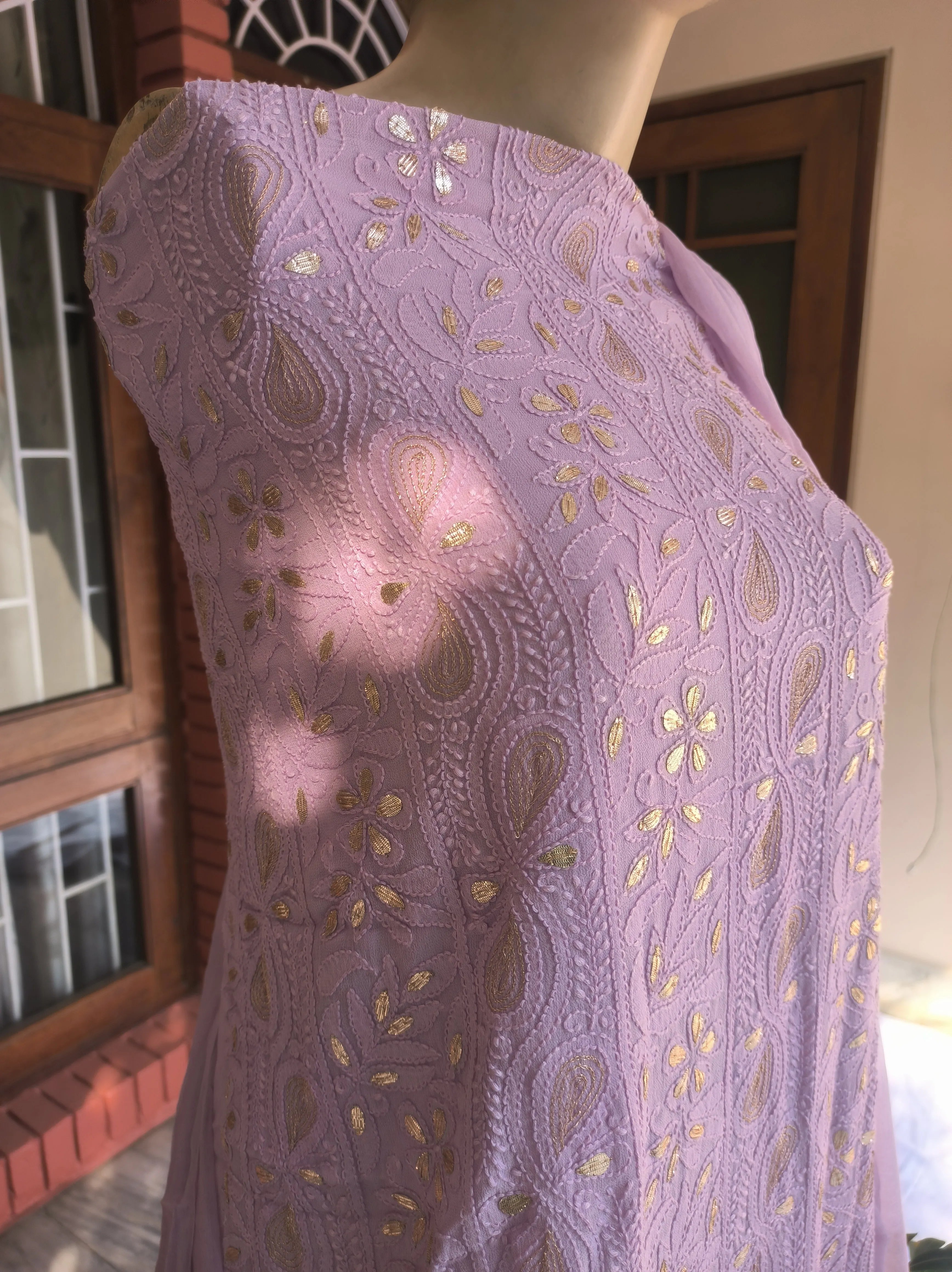Lavender purple Lucknowi Chikankari Gota Patti Salwar Suit(Dress Material)