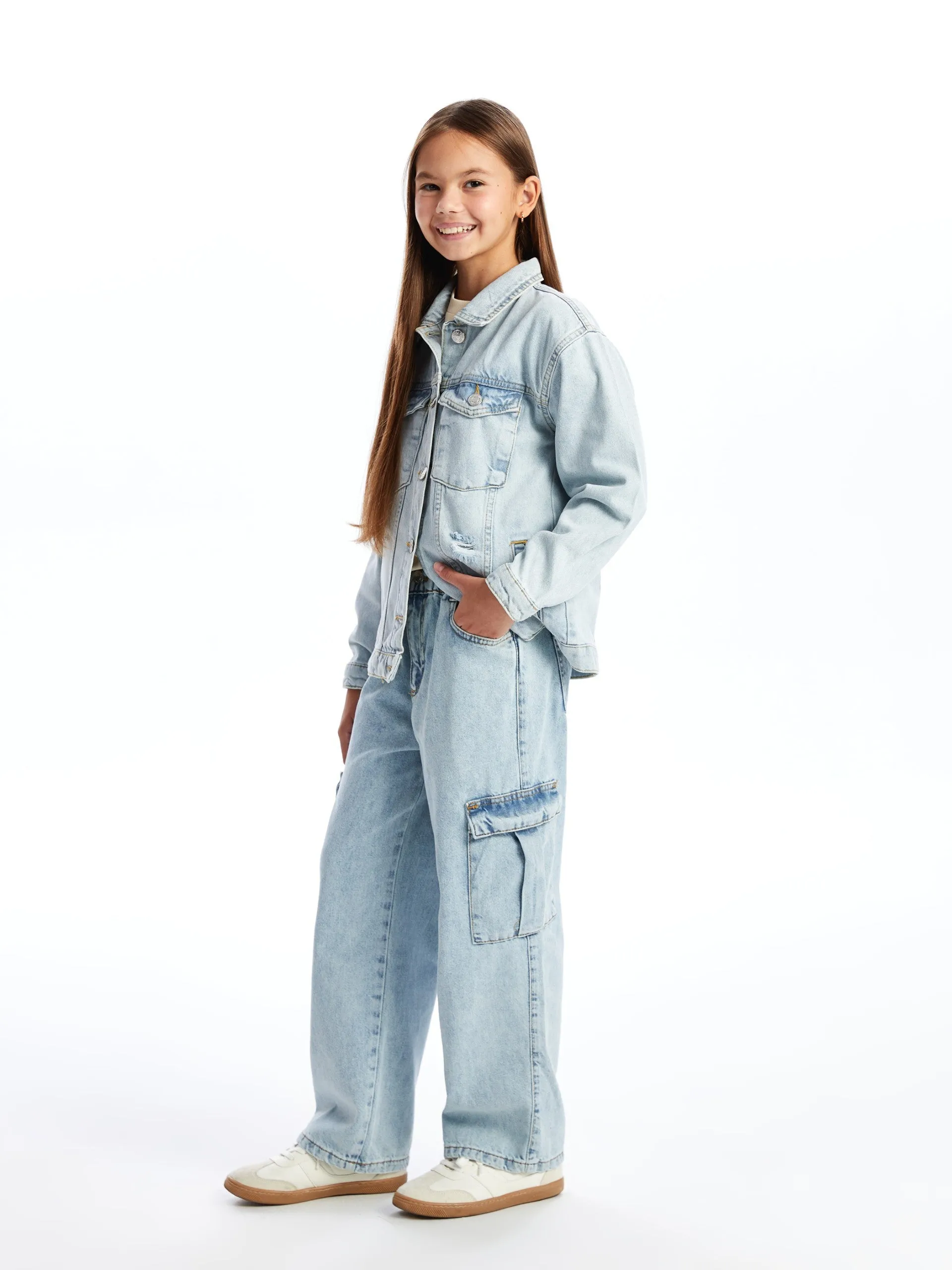 Lcw Kids Blue Adjustable Waist Elastic Girl Jean Trousers
