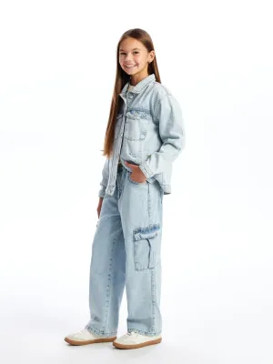 Lcw Kids Blue Adjustable Waist Elastic Girl Jean Trousers