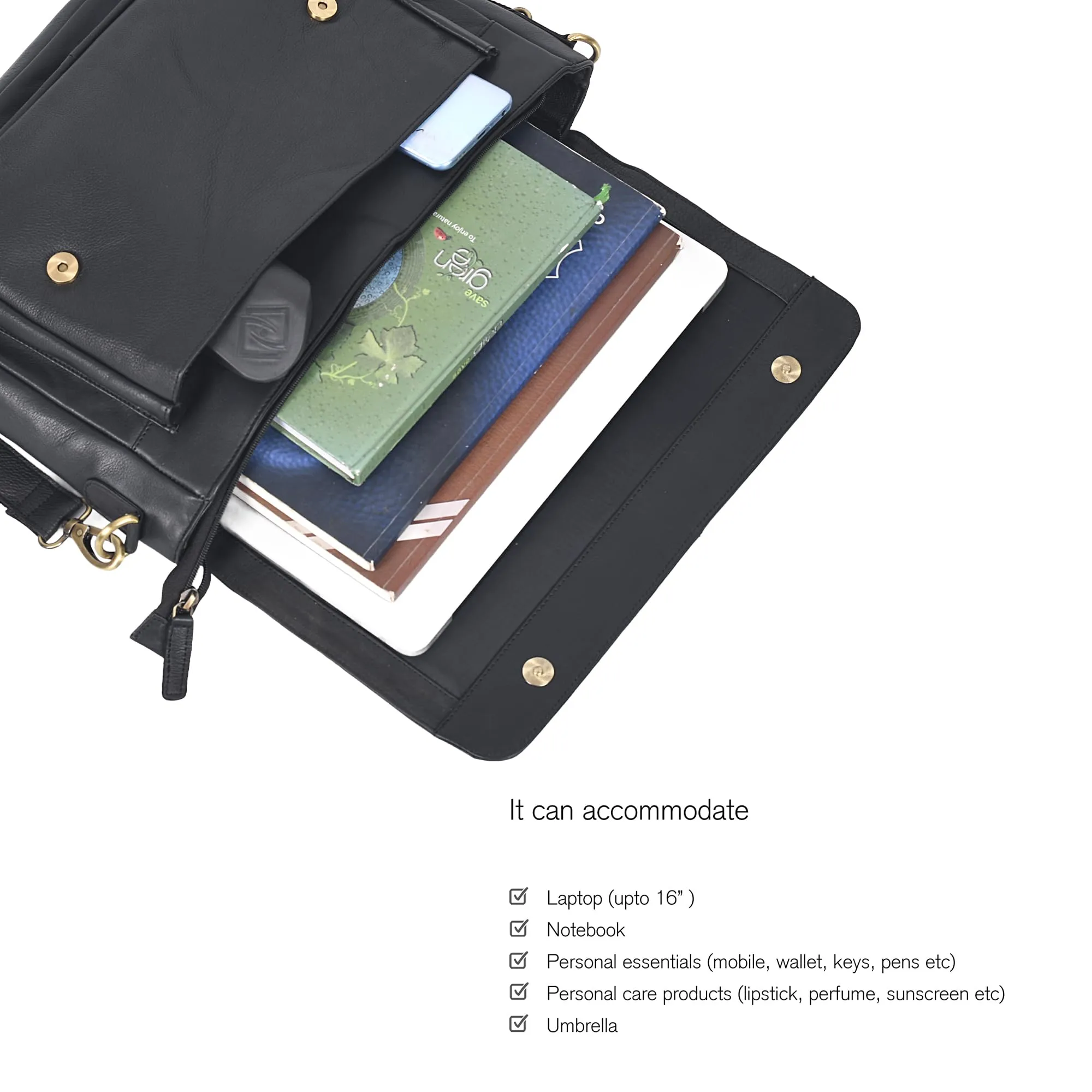 Leather Messenger Bag for Men and Women - Laptop Briefcase Bag For College, Office, Adjustable Shoulder Strap (Coal)