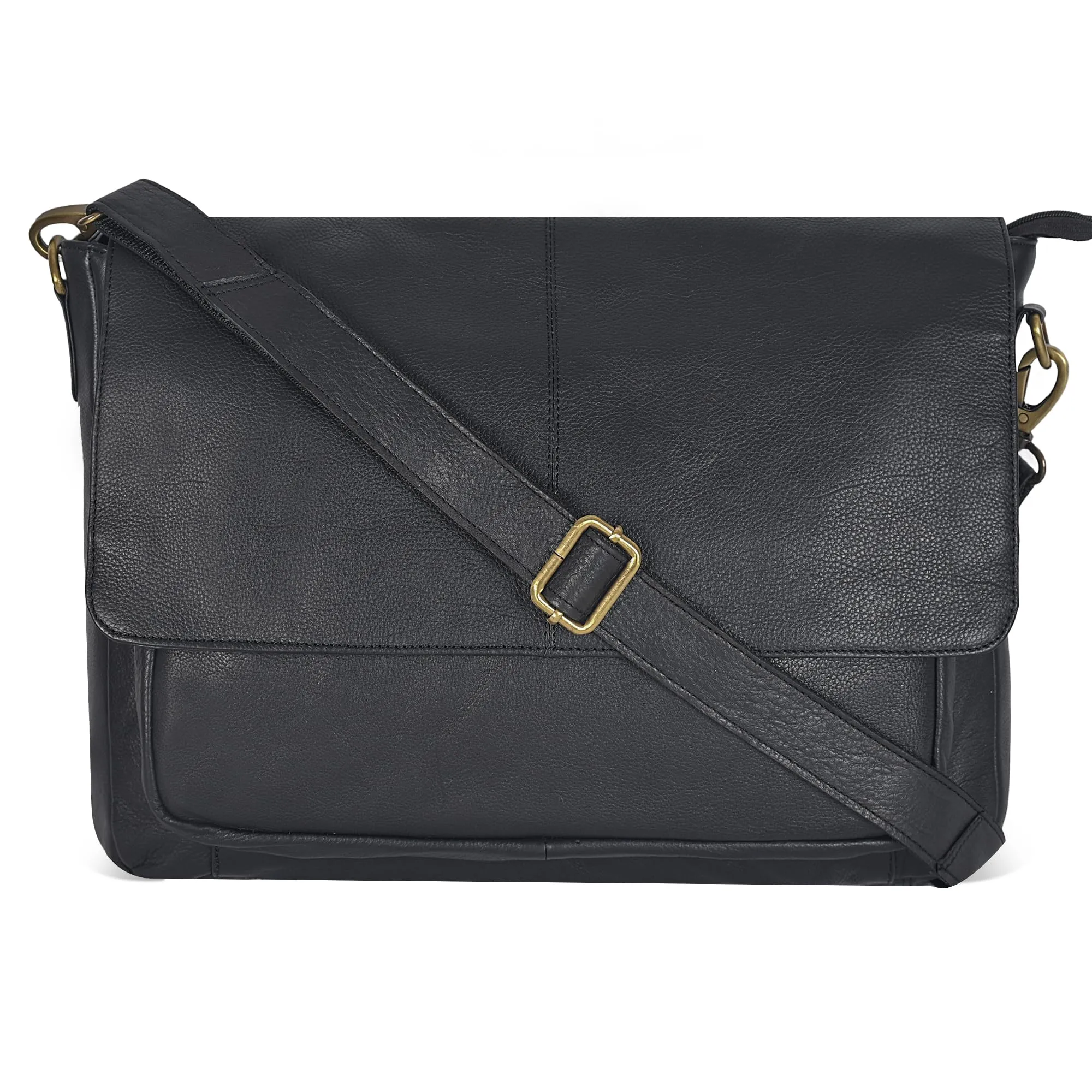 Leather Messenger Bag for Men and Women - Laptop Briefcase Bag For College, Office, Adjustable Shoulder Strap (Coal)