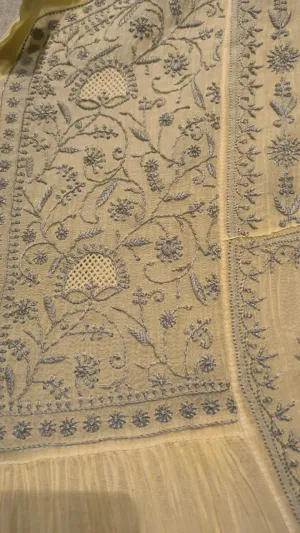 Lemon Yellow Chanderi Chikankari Semi Stitched Salwar Suit