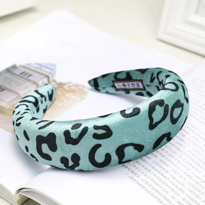 Leopard Print Blue Green Padded Headband