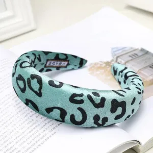 Leopard Print Blue Green Padded Headband