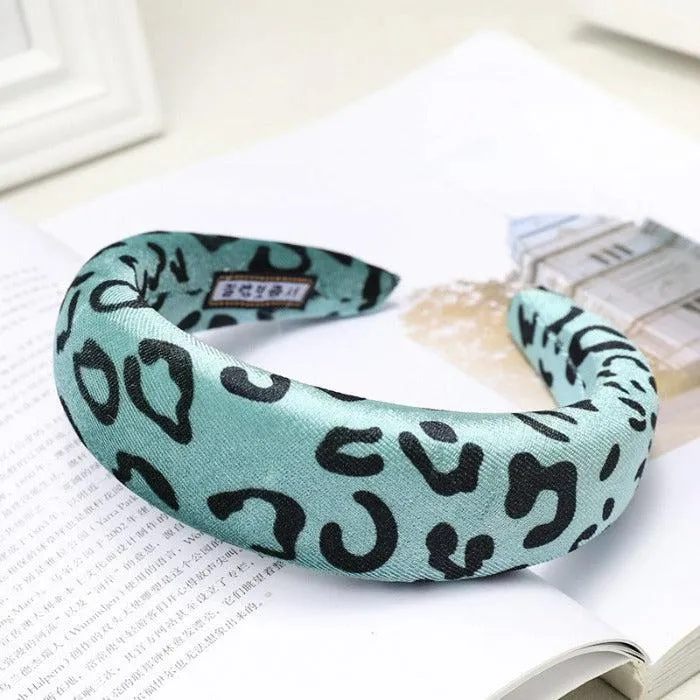 Leopard Print Blue Green Padded Headband
