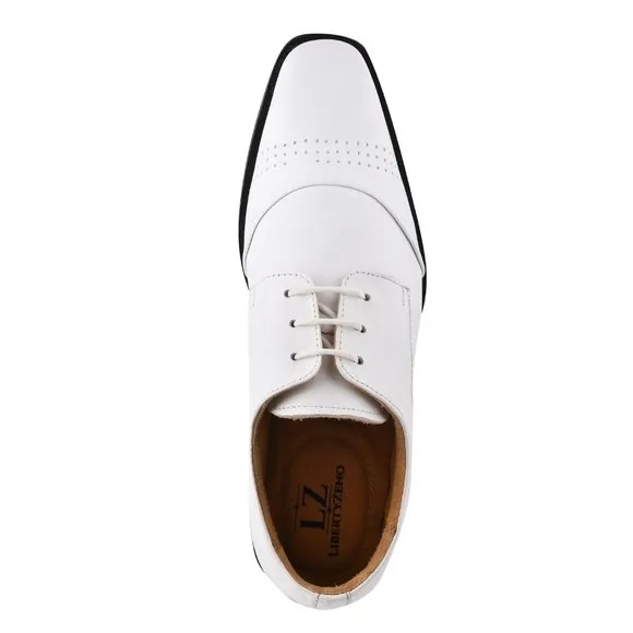 LIBERTYZENO White Leather Oxford Style Dress Shoes
