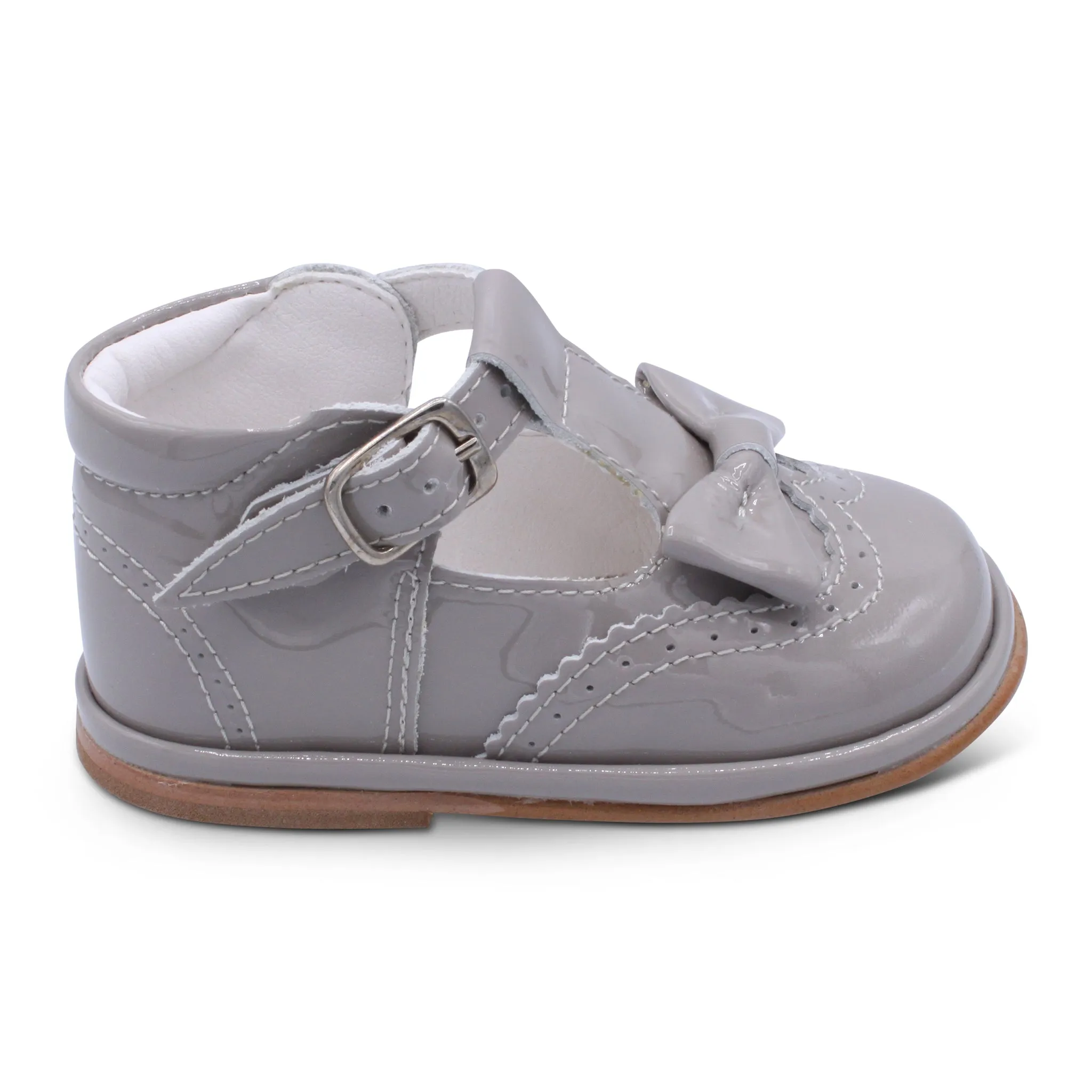 'Lidia' Girls Grey Patent T-Bar Shoes