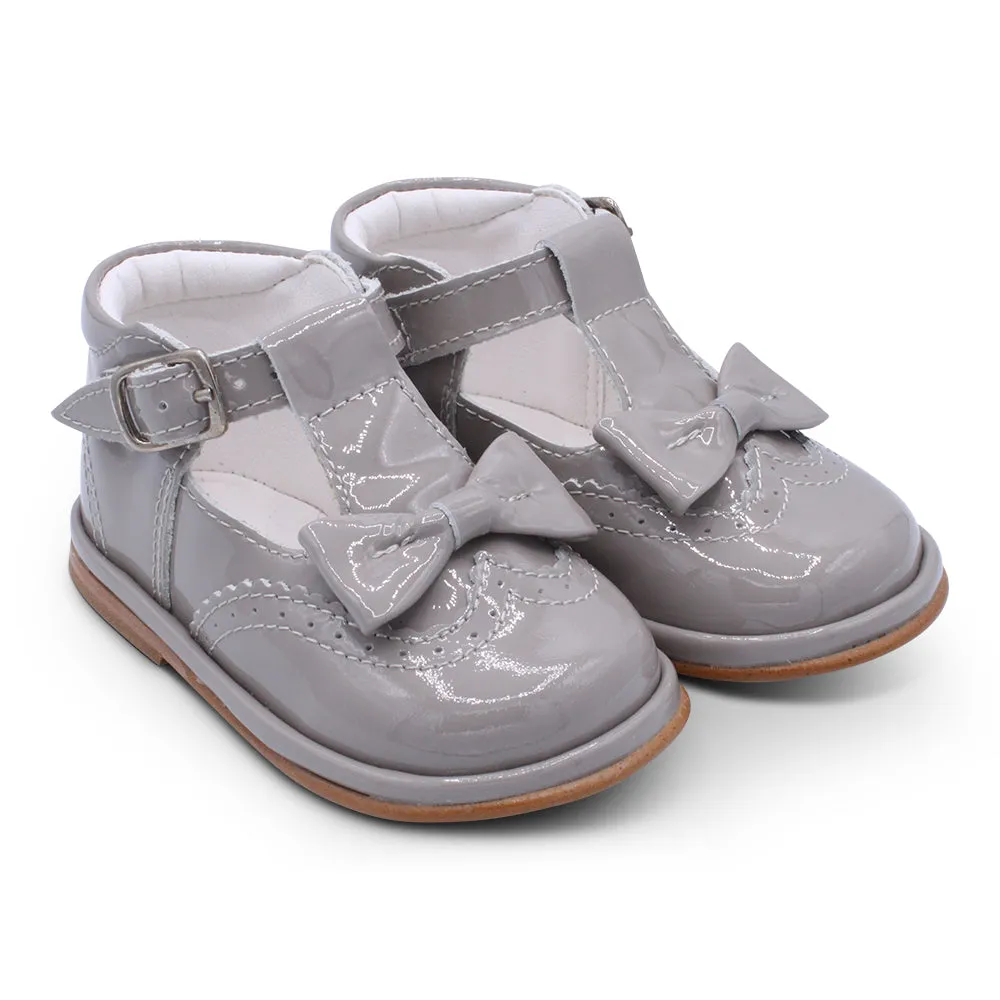 'Lidia' Girls Grey Patent T-Bar Shoes