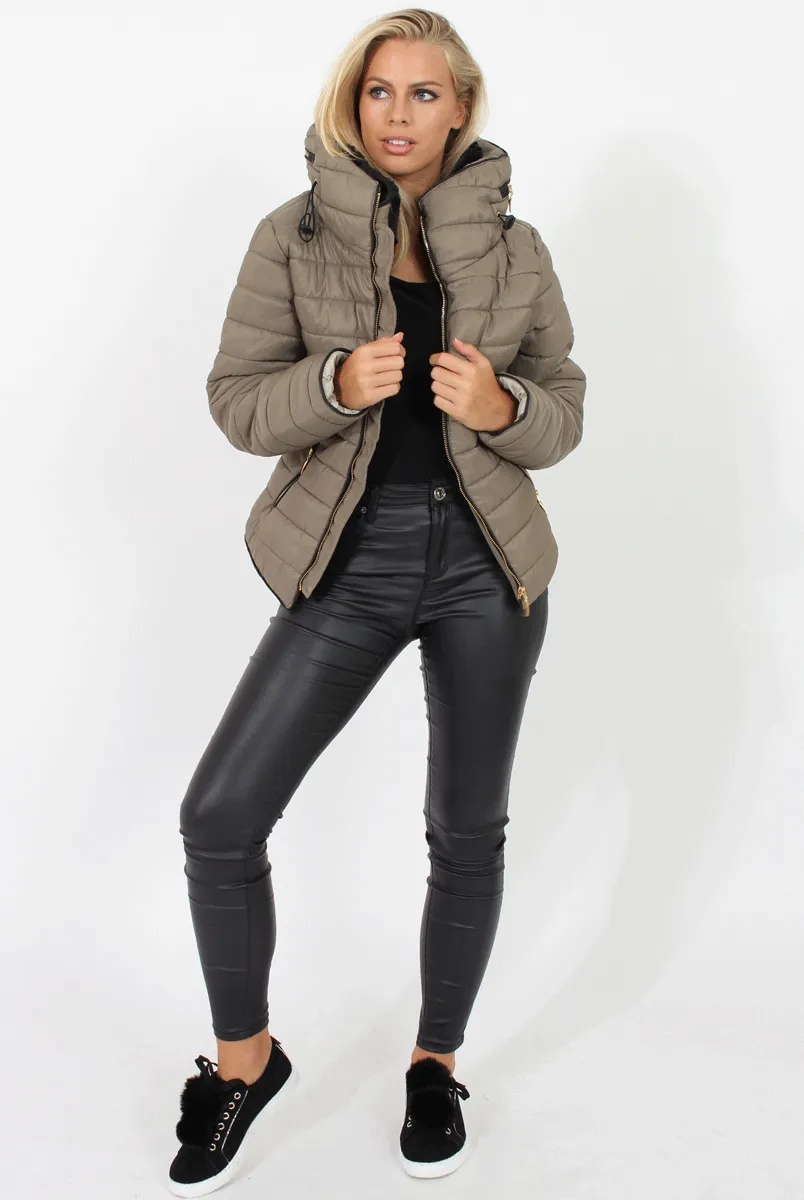 Light Khaki Padded Coat - Zara