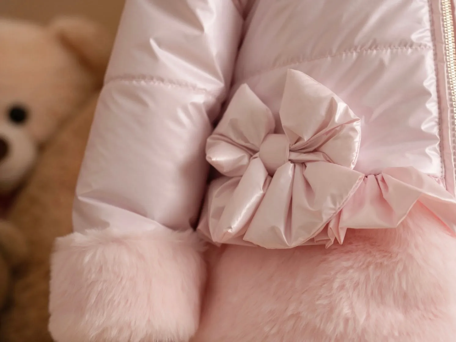 Little A HONEY Baby Pink Faux Fur Padded Jacket LA24301
