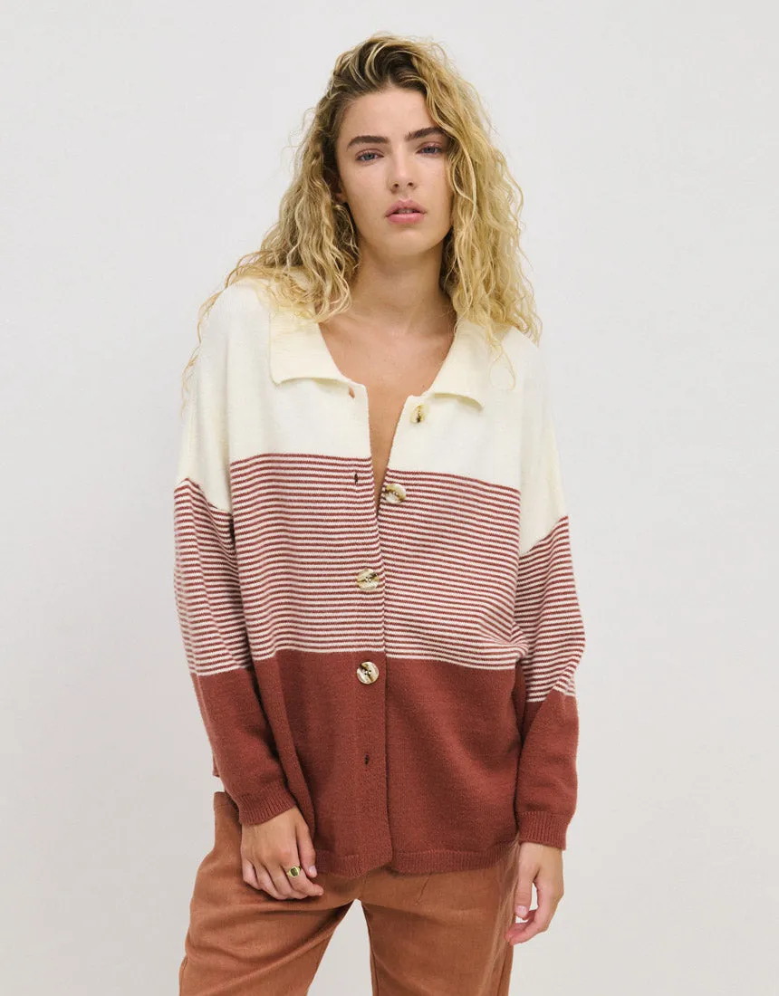 Little Lies Stripe Knit Cardi - Rust