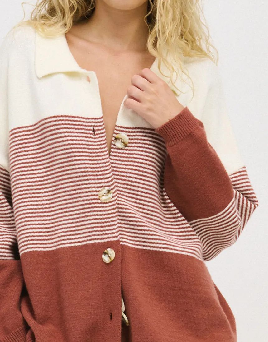 Little Lies Stripe Knit Cardi - Rust