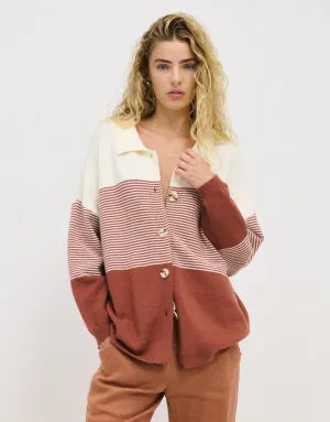 Little Lies Stripe Knit Cardi - Rust