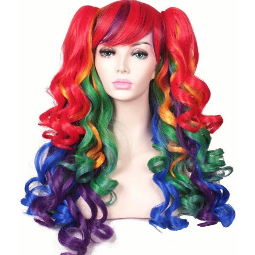 Long Curly Rainbow Wig-With 2 Ponytails