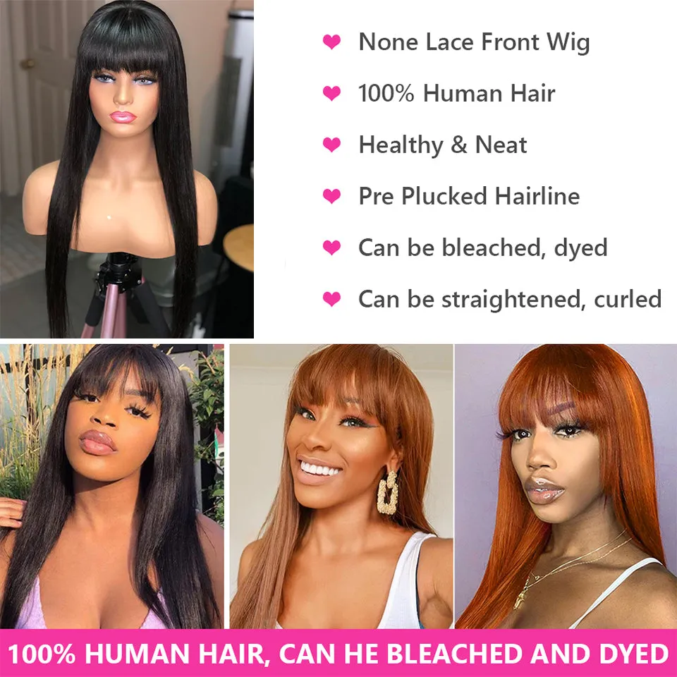 Long Straight Bob Human Hair Wig With Fringe Bangs|34inch Long Hairstyles
