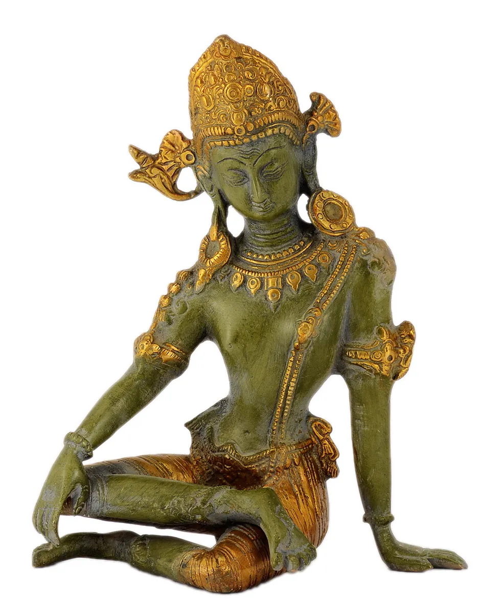 Lord Indra Green Antiqued Brass Sculpture (9.50 Inches) Vastu Remedy FengShui