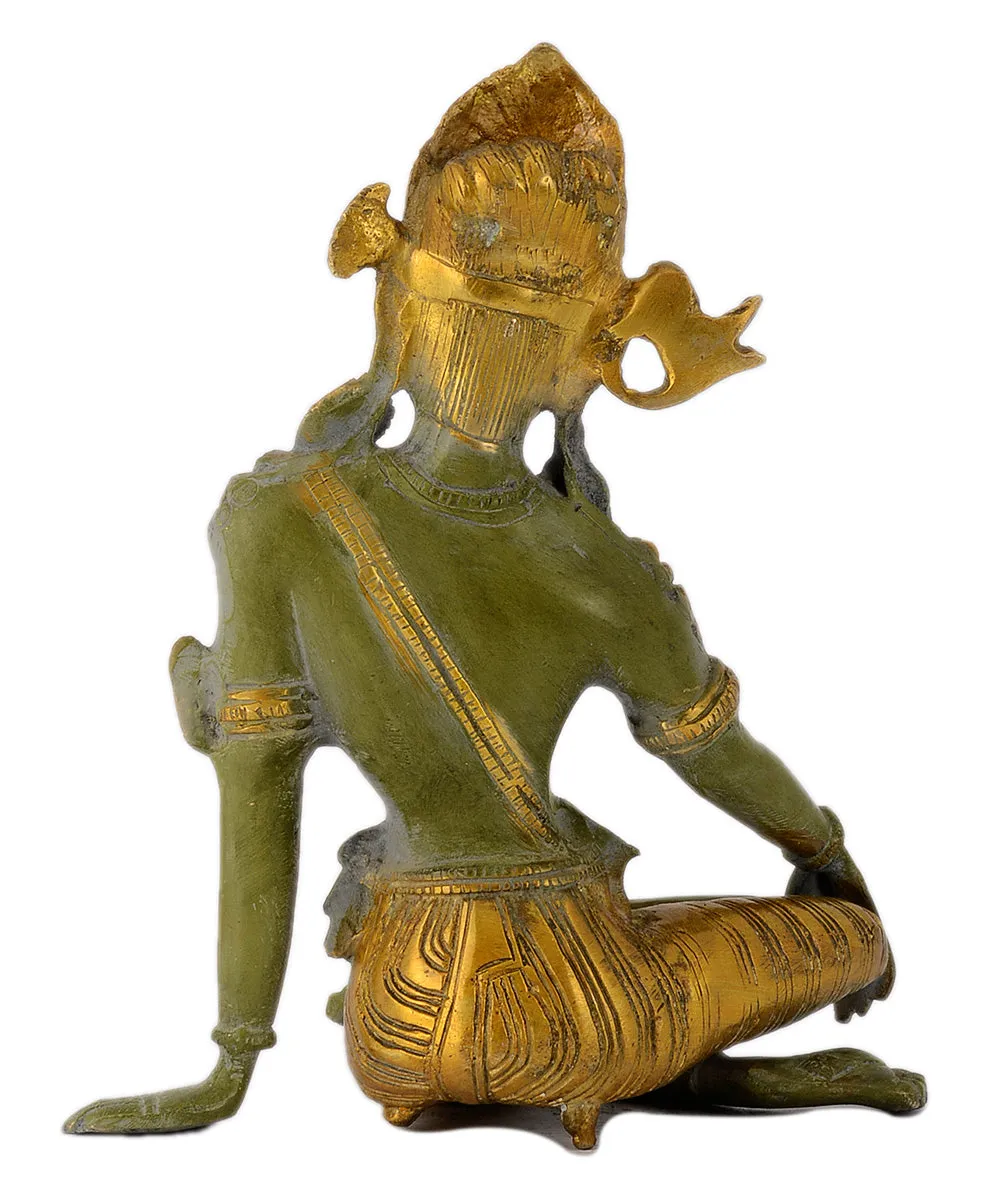 Lord Indra Green Antiqued Brass Sculpture (9.50 Inches) Vastu Remedy FengShui