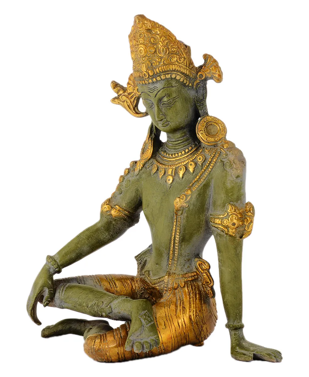 Lord Indra Green Antiqued Brass Sculpture (9.50 Inches) Vastu Remedy FengShui