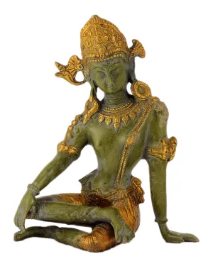 Lord Indra Green Antiqued Brass Sculpture (9.50 Inches) Vastu Remedy FengShui