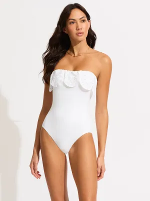 Lulu Bandeau One Piece w/ Flounce in White