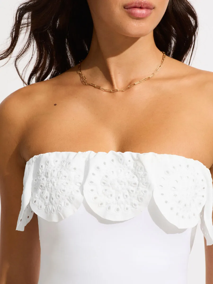Lulu Bandeau One Piece w/ Flounce in White