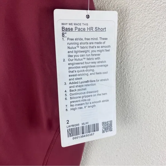 lululemon Base Pace HR Short 8” Mulled Wine